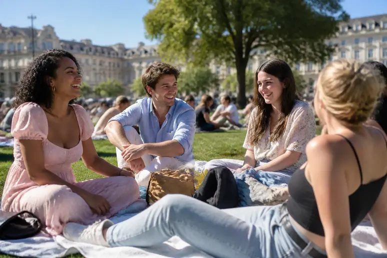 Des jeunes adultes bordelais célèbrent le printemps avec des couleurs pastel vives et des imprimés fleuris joyeux.