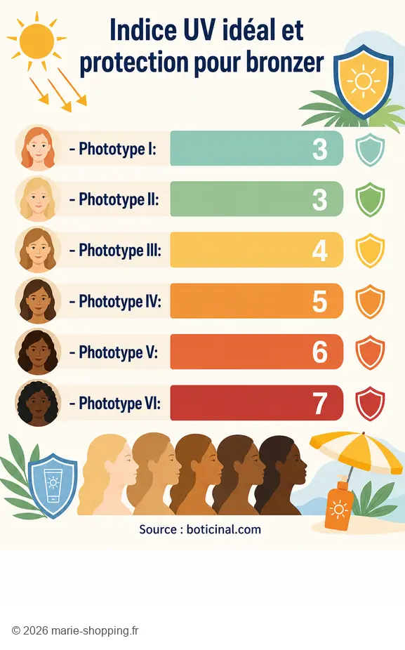 Quel indice UV pour bronzer en sécurité selon son phototype : données indicatives.