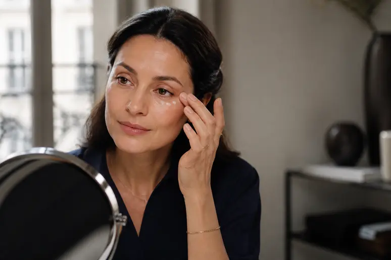 Application délicate d'un soin contour des yeux par une femme pour un regard sans cernes.