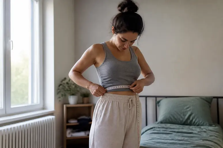 Prise de mesure de taille-americaine-jeans pour trouver la bonne taille.