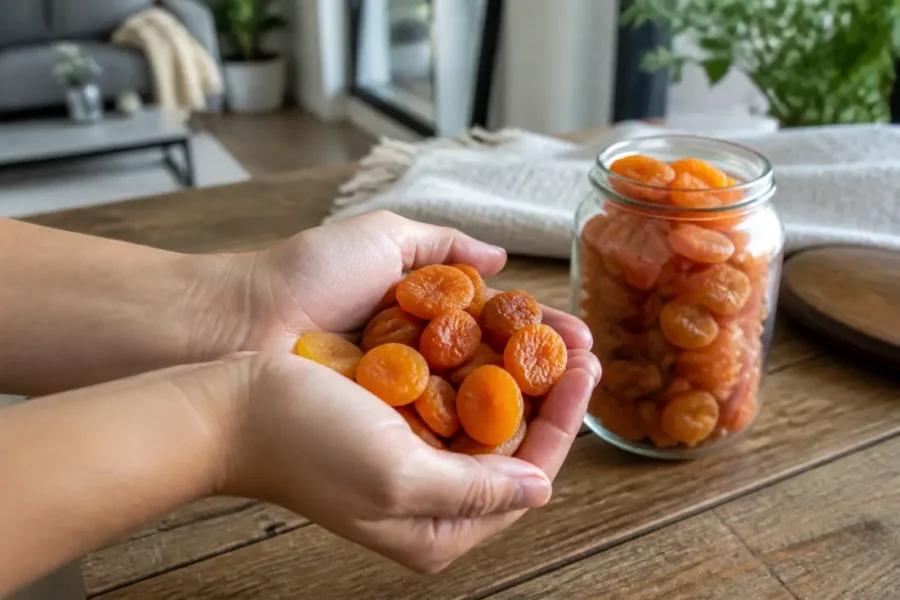 Bol en bois rempli de fruits avec abricot sec bienfaits pour la santé au quotidien