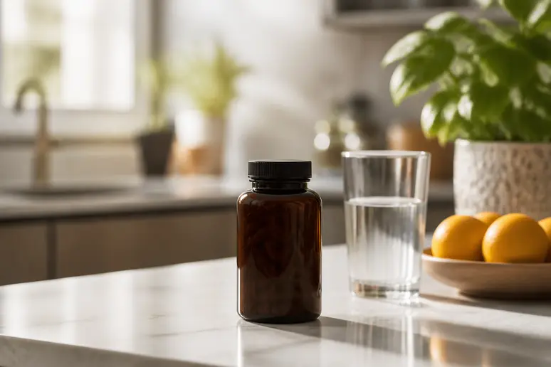 Boîte du complément alimentaire La Chevelure posée sur un plan de travail lumineux.