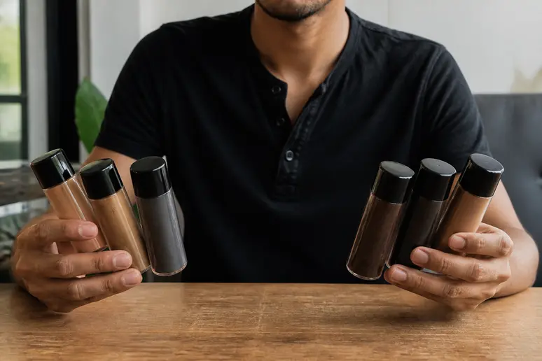 Présentation des différentes teintes de poudre capillaire Namilka adaptées à chaque couleur de cheveux.