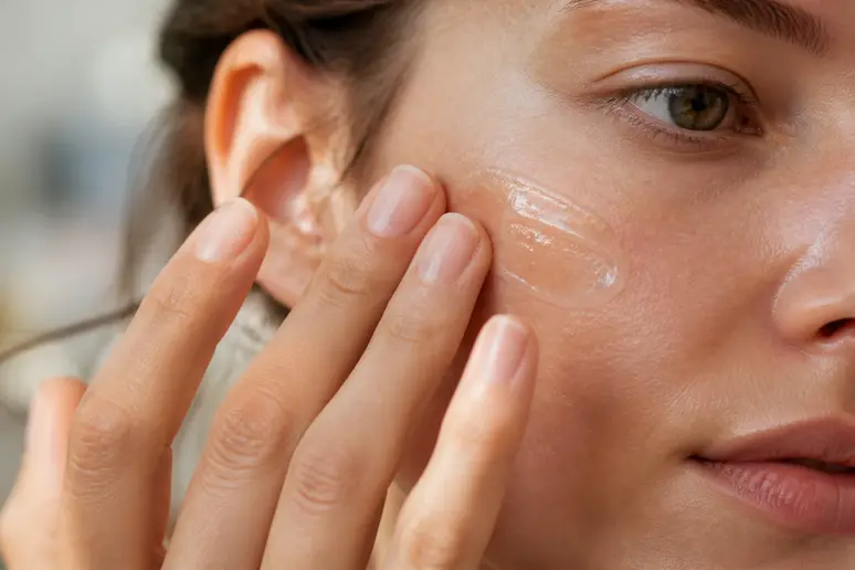 Application d'un gel d'aloe vera frais sur la peau du visage pour illustrer les tiraillements cutanés