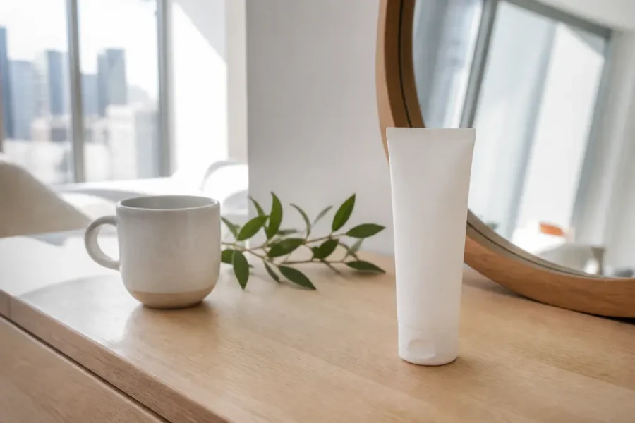 Embryolisse Lait-Crème Concentré avis posé sur une table en bois clair avec un ramequin blanc