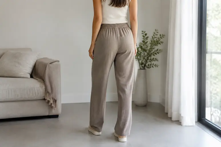 Ceinture élastiquée à l'arrière d'un pantalon confortable pour un maintien souple du ventre