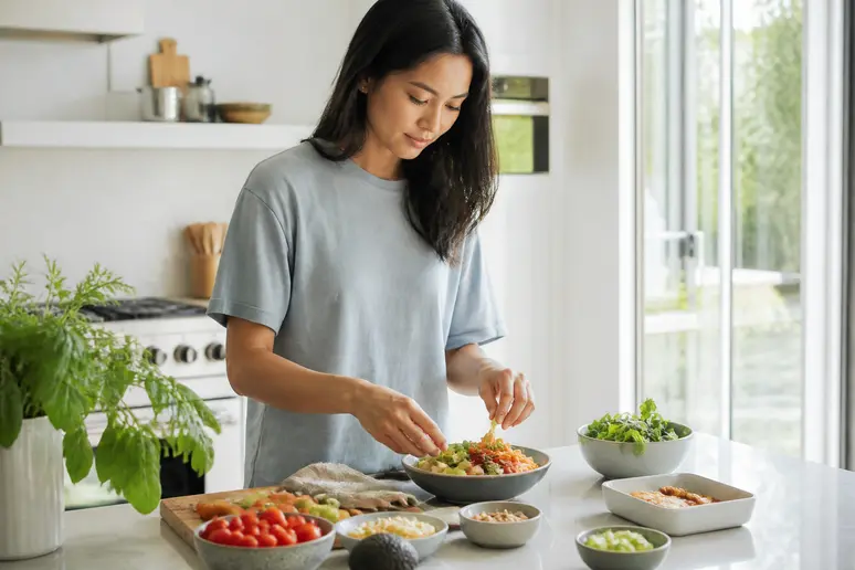 Personne préparant un repas équilibré pour ajuster ses apports nutritionnels
